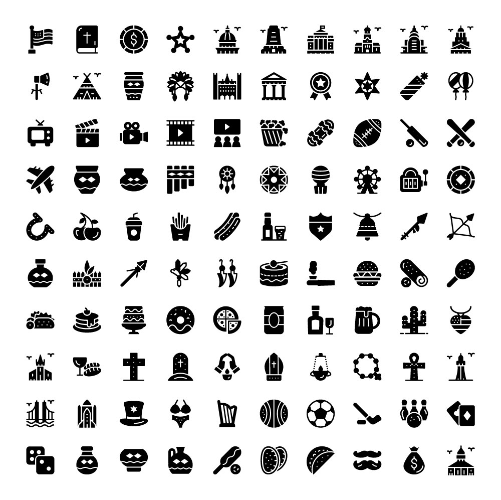 american-culture-glyph-icons-full-preview