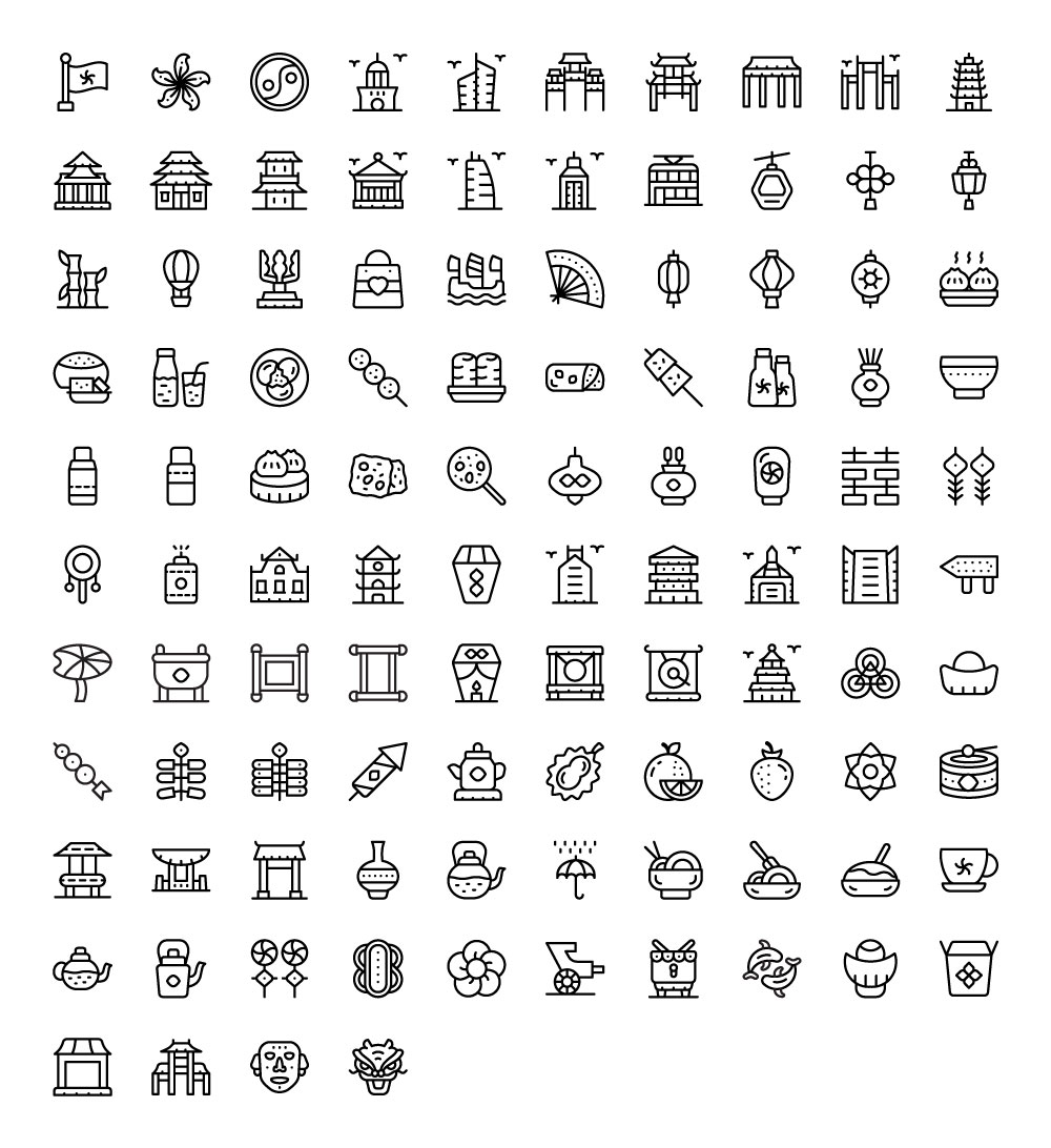 hong-kong-culture-line-icons-full-preview