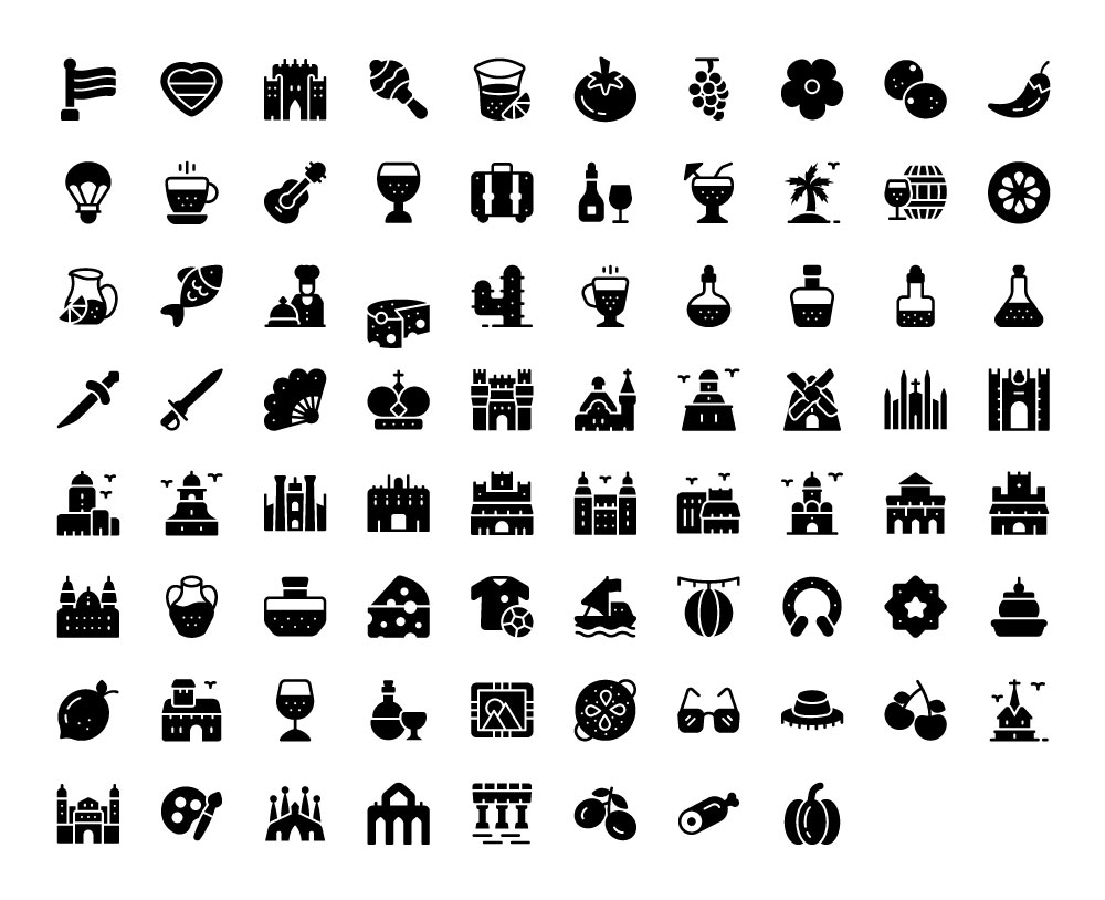 spanish-culture-glyph-icons-full-preview