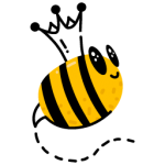 Bee wearing a crown, a flat icon of queen bee