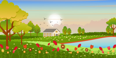 Farmhouse flat illustration, background design