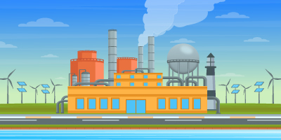 A flat background design of power plant is easy to use and download