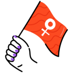 Hand holding feminist flag, flat editable icon