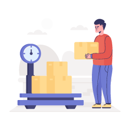 Parcels on a weight scale, flat illustration
