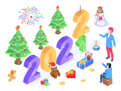 New year event, an isometric illustration of holiday celebrations