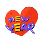 Heart and alphabets, flat sticker of love new year