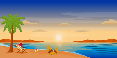 Beautiful beach sunset flat background vector