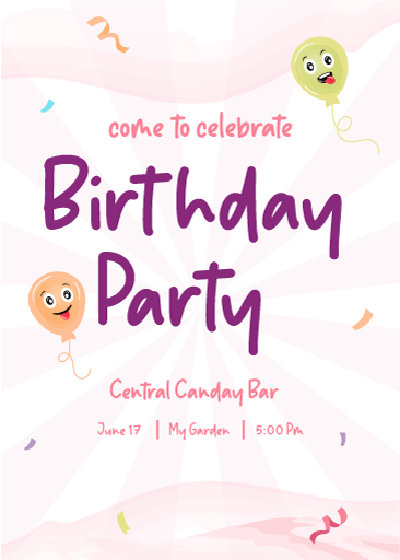 Birthday party card with a cute balloons emojis
