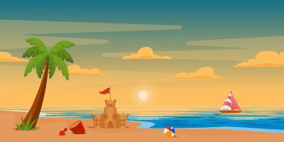 A beach castle made of mud, background design