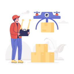 Illustration of drone delivery with pixel-perfect graphics