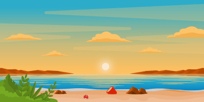 A beach sunset background in flat vector