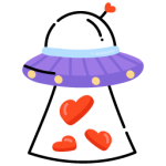 Flying saucer with hearts showing the concept of UFO love, flat icon