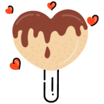 A heart popsicle with chocolate dipping, flat style icon