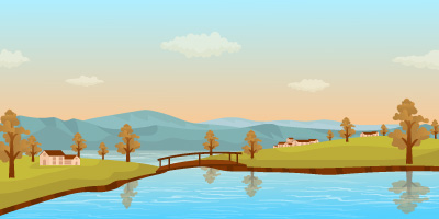 A perfect lake background with trees along, flat vector