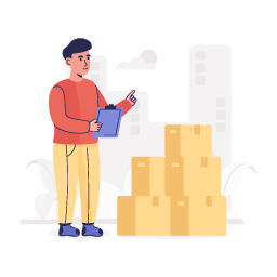 Warehouse operator with parcels, flat illustration