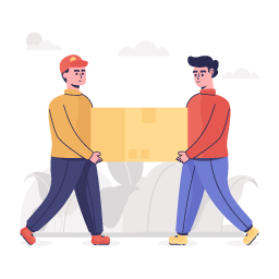 Two workers carrying parcel, flat illustration of sharing load