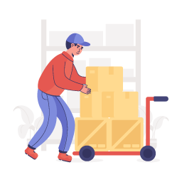 A handcart with parcels in flat illustration