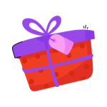 A box wrapped with ribbon, flat sticker of new year gift