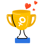 Winner cup with female sign, flat icon of woman victory