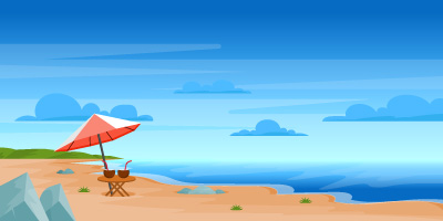 Sand beach background, sunshade with coconut drinks