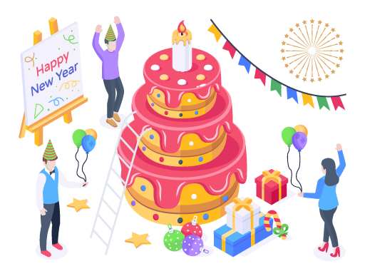 Party celebrations, an isometric illustration of party cake