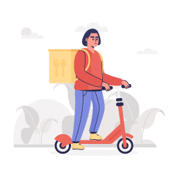 Delivery woman on scooty, flat illustration of scooter courier