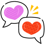 Speech bubbles with hearts, flat icon of romantic chat