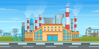 A flat background design of manufactory is easy to use and download