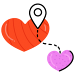 Location pin with heart, flat icon of romantic place