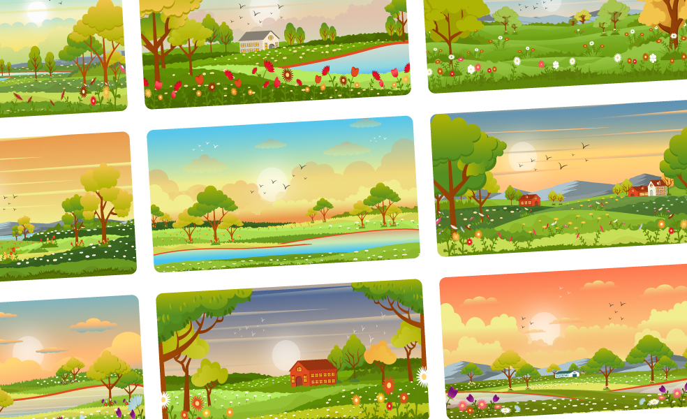 Handy set of amazing flat spring backgrounds illustrations.