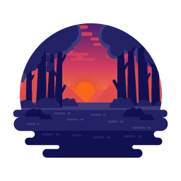 Catchy flat vector design of forest sunset, mini illustration
