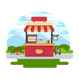Check out this trendy flat illustration of street food