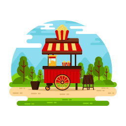 A well-designed flat illustration of popcorn cart, street food