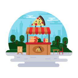 Catch a sight of this flat vector design of pizza shop