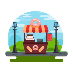Grab this amazing flat design of donut kiosk, landscape illustration