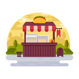 Modern flat illustration of taco shop, editable design
