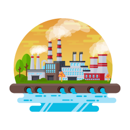 Landscape illustration of manufacturing plant is designed in flat style