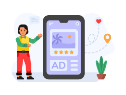 Online feedback, flat character illustration of ad review