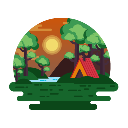 An editable flat design of forest camping, landscape illustration