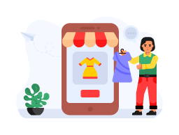 Person purchasing online cloths, flat illustration of mobile shop