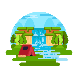 Flat illustration of camping area is up for use