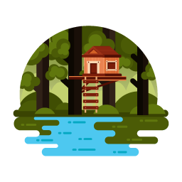 An eye-soothing flat illustration of tree house, mini landscape